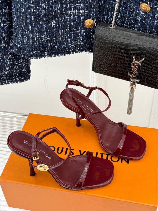 2025 Women Louis Vuitton Burgundy Leather Sandals