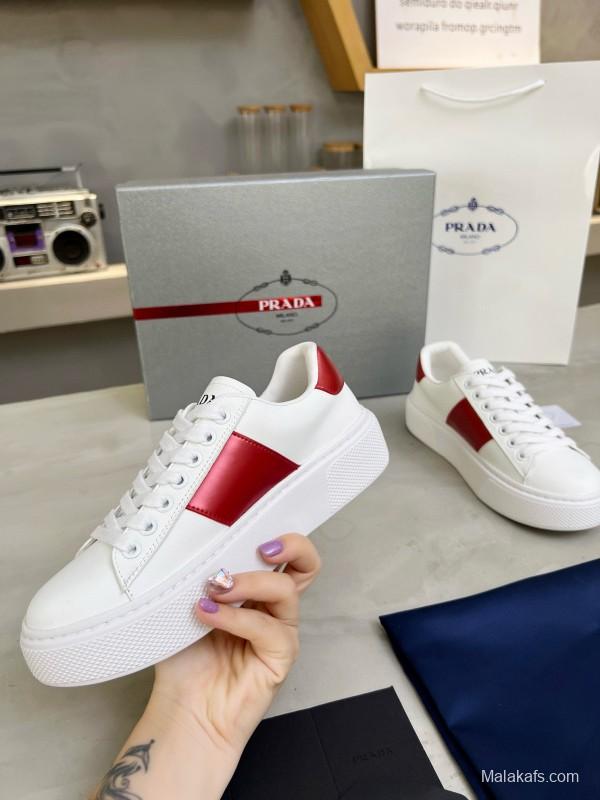 2024 Women Prada White Red Leather Sneakers MJ00310