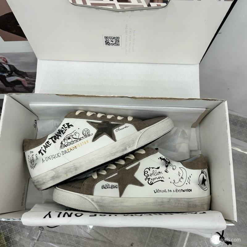 2025 Unisex GGDB White Grey Suede Calf Leather Sneakers