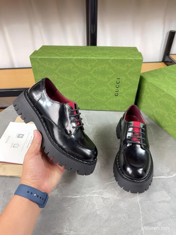 2024 Women Gucci Black Leather Oxford Shoes MJ00320