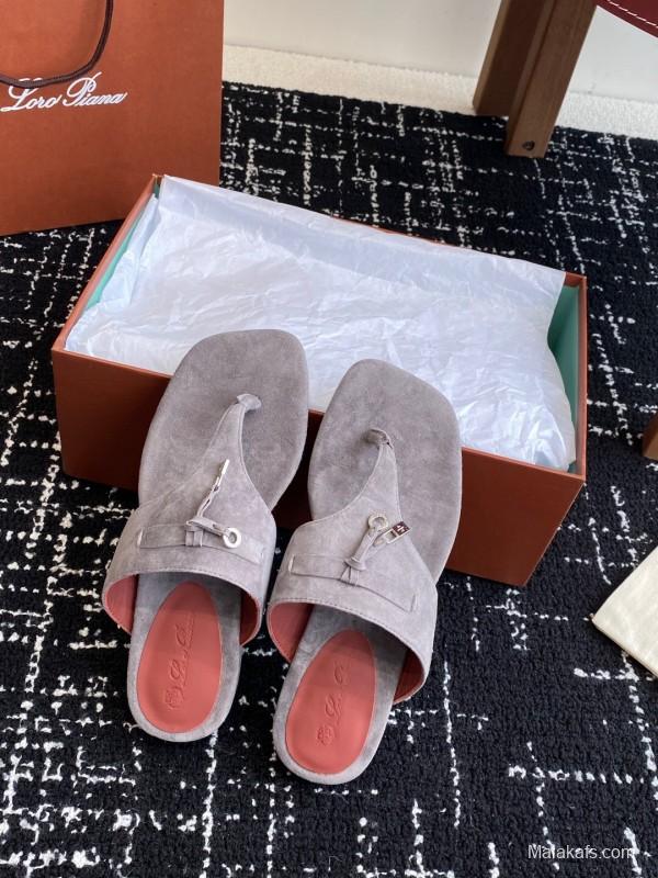 2025 Women Le Parmentier Grey Suede Thong Sandals KFY00280