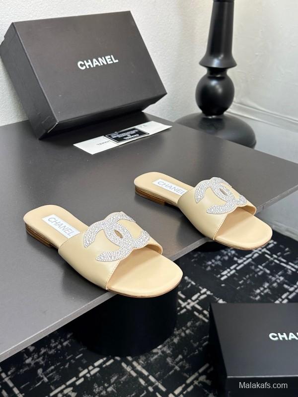 2025 Women CHANEL Beige Leather Slippers