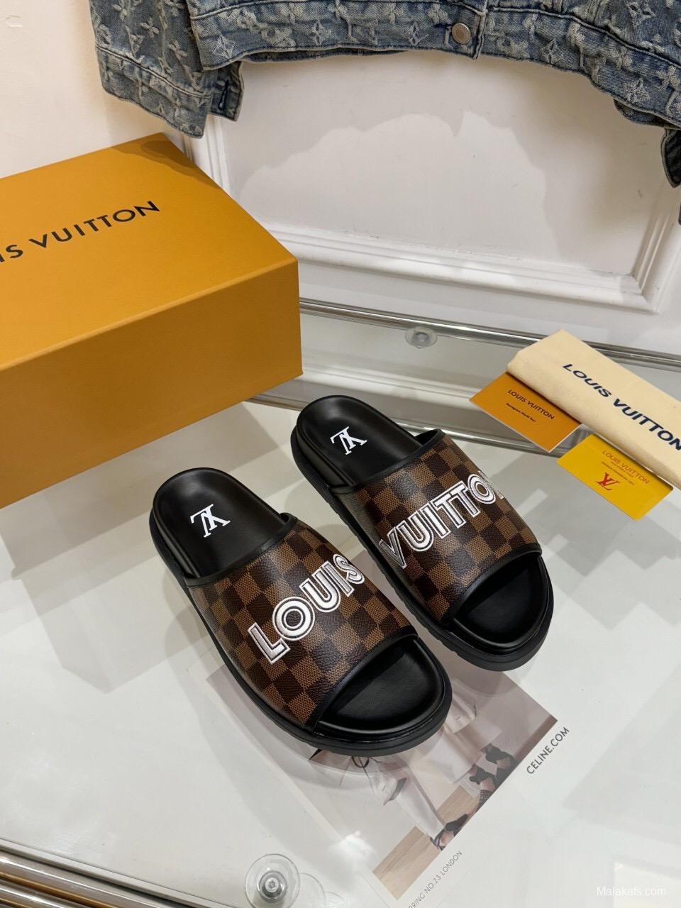 2025 LV Brown Canvas Slippers