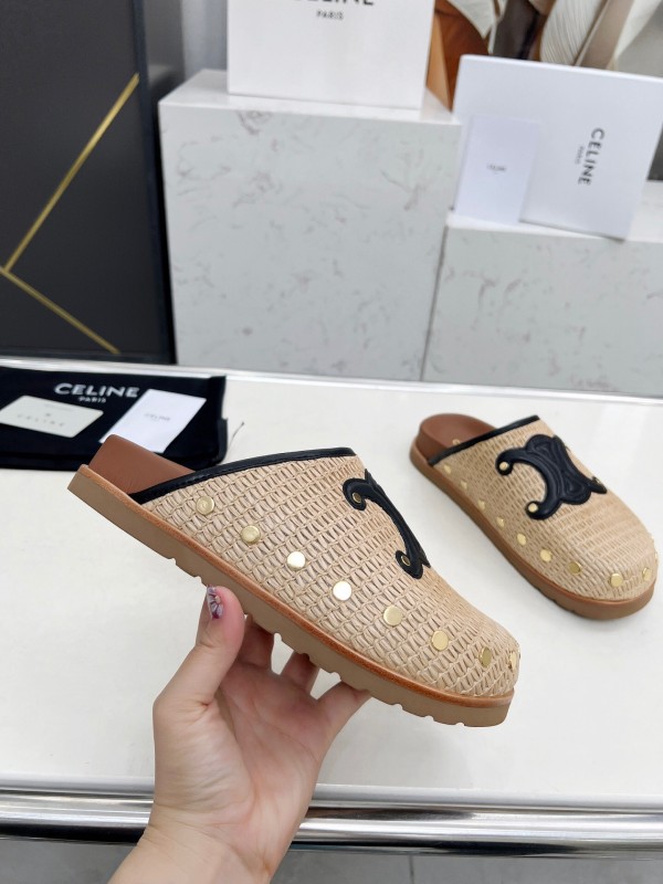 2025 Slippers CELINE Beige Black Leather Slippers LY00240