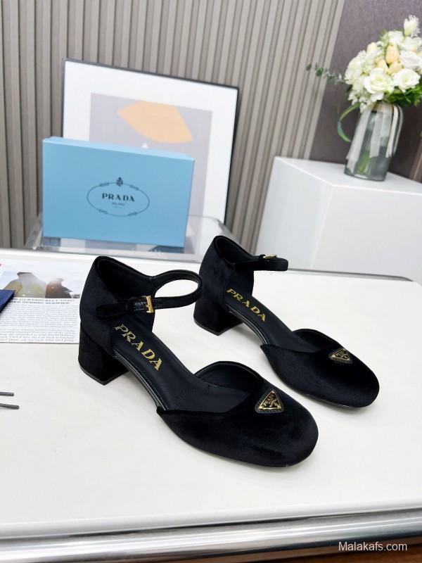 2025 Women Prada Black Suede Mary Jane Buckle LY00270