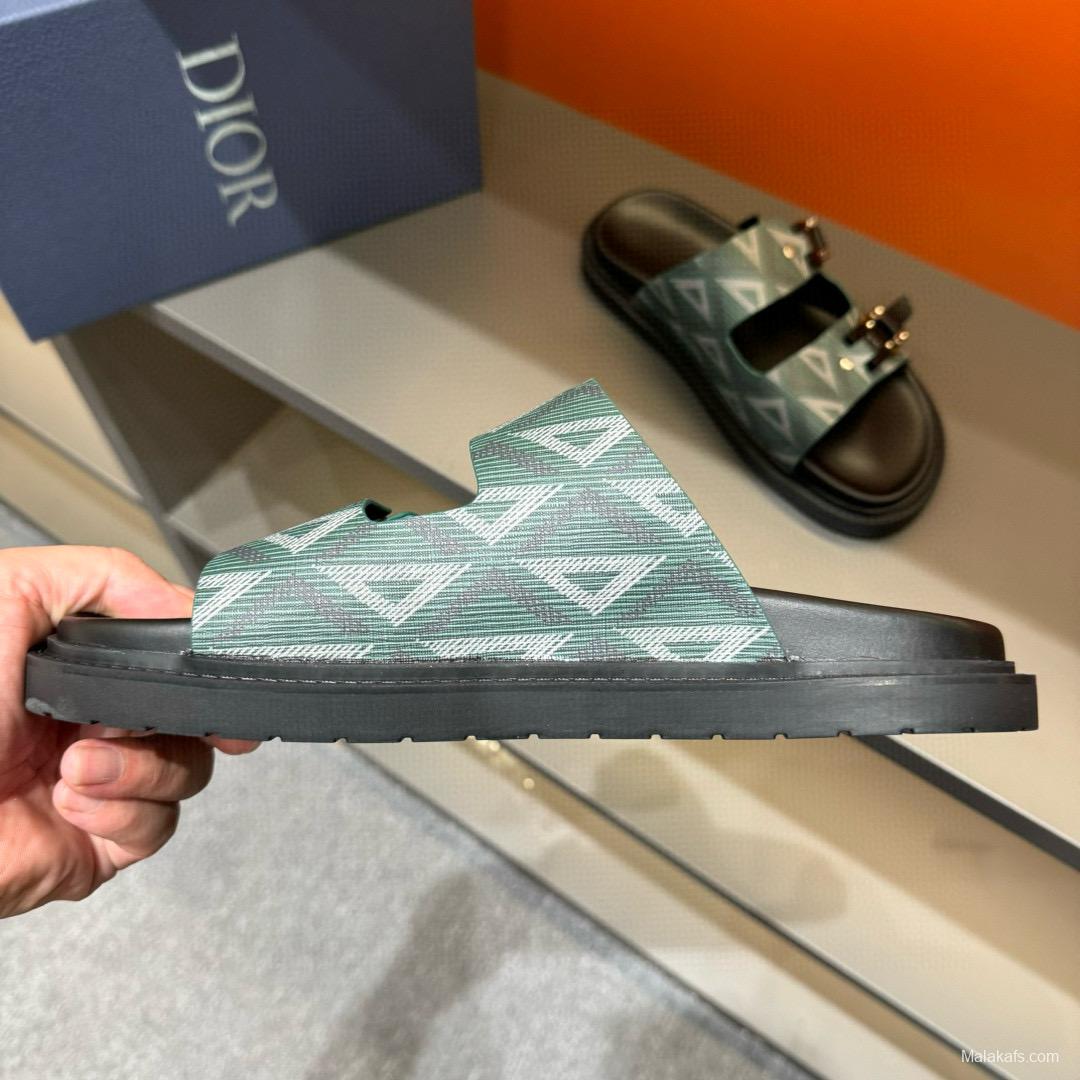 2024 Men's Dior Green Canvas Leather Slippers