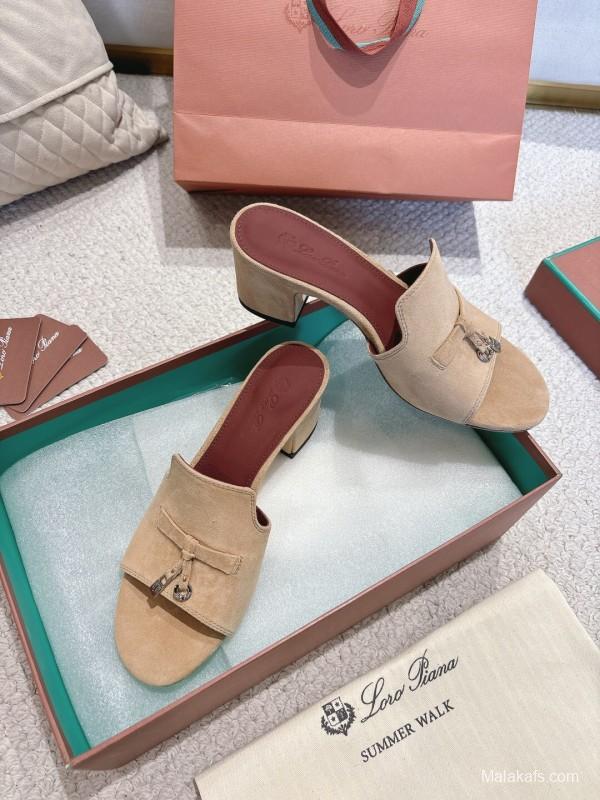 2025 Women LP Beige Suede Heeled Sandals