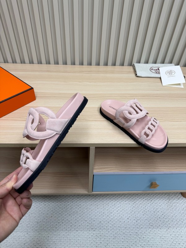 2025 Slippers Hermès Pink Suede Slippers