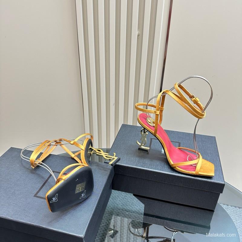 2025 Women Yves Saint Laurent Yellow Pink Leather High Heel Sandals MJ00290