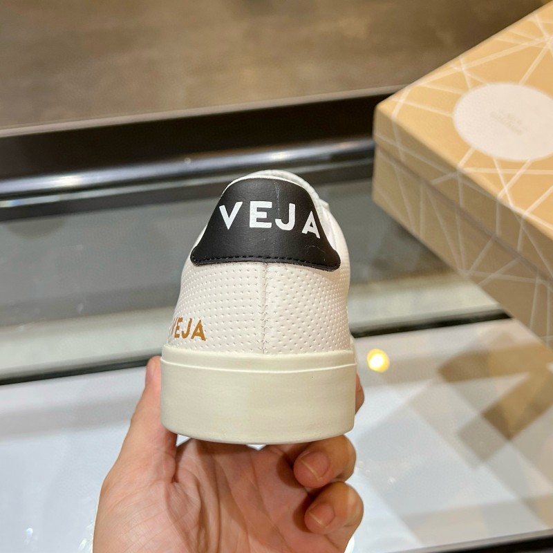 2025 Unisex VEJA White Black Leather Canvas Sneakers V Logo MJ00240(W/M)
