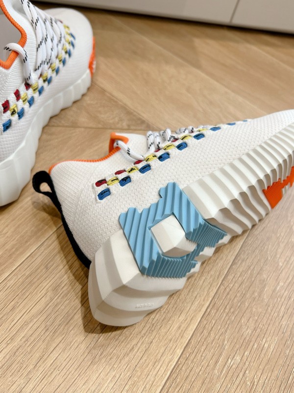 2024 Unisex Hermès White Blue Yellow Orange Calfskin Suede Sneakers MJ00290
