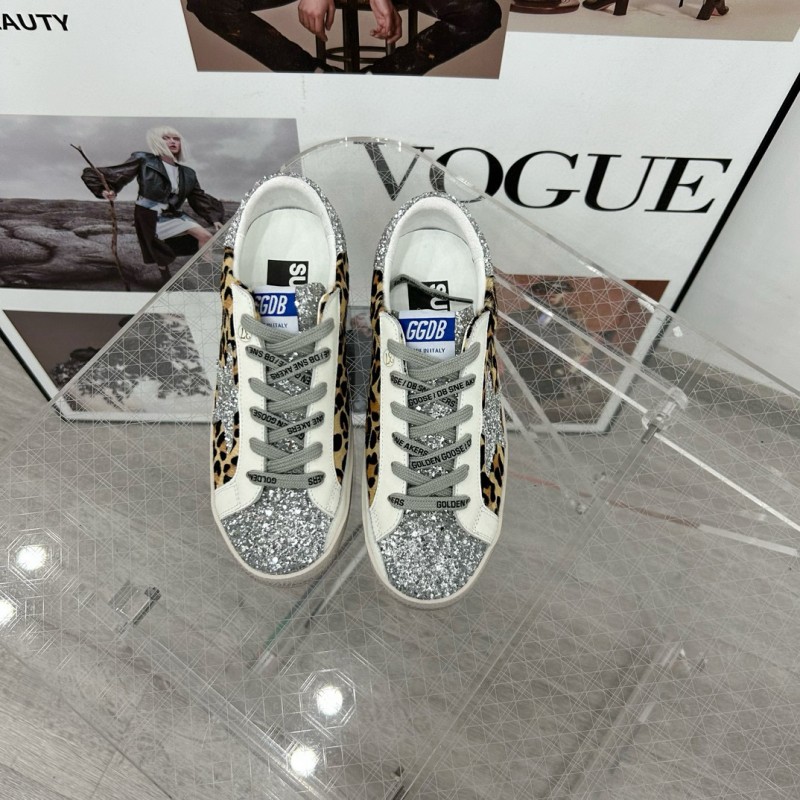 2025 Women GGDB Leopard Silver Glitter Leather Suede Sneakers