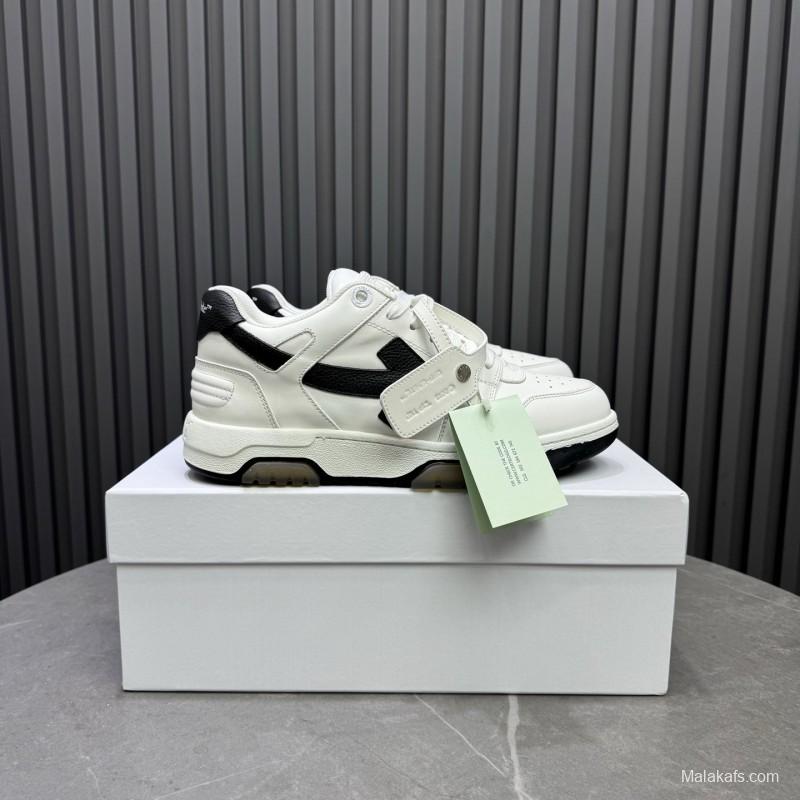 2025 Unisex Off-White White Black Leather Sneakers KFY00310