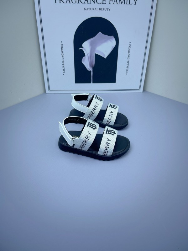 2025 Kids Burberry White Black Leather Sandals