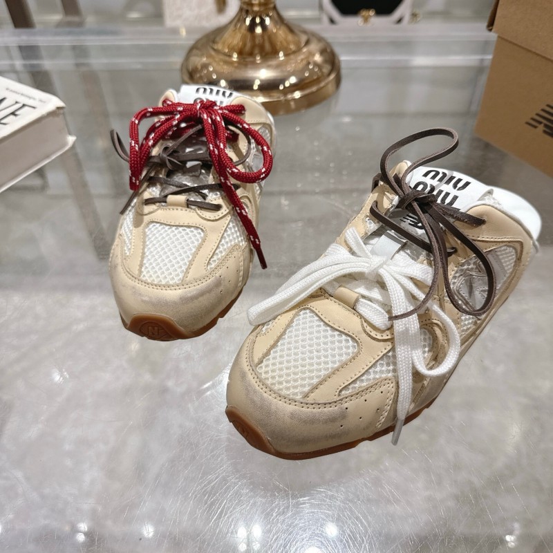 2025 Women Miu Miu Beige White Leather Sneakers