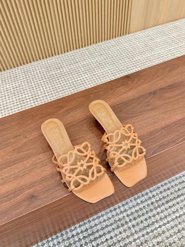 2025 Women Loewe Beige Leather Sandals LY00250