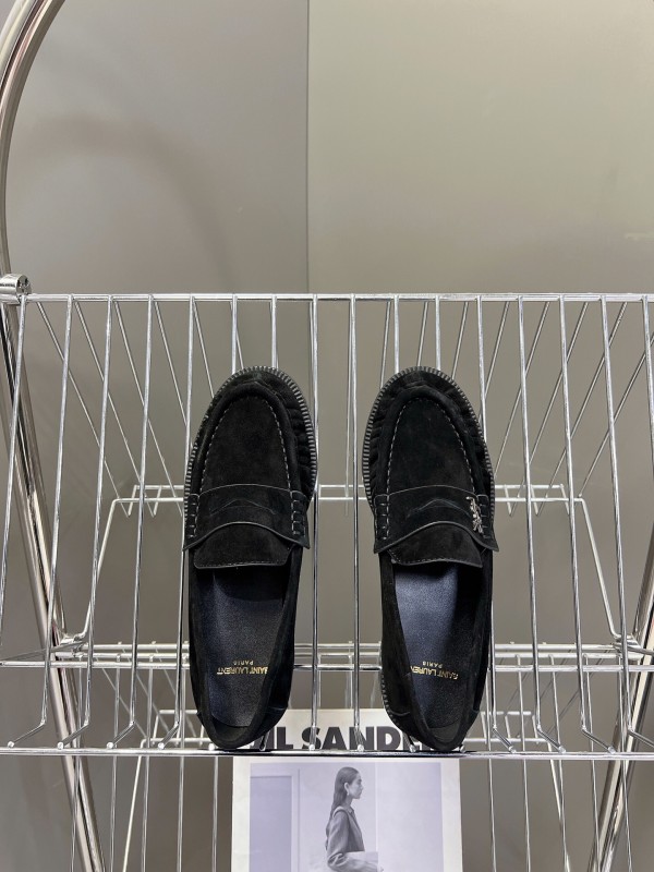2025 Women Yves Saint Laurent Black Suede Loafers