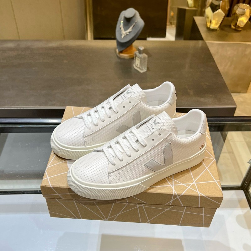 2025 Unisex VEJA White Grey Leather Canvas Rubber Sole Sneakers