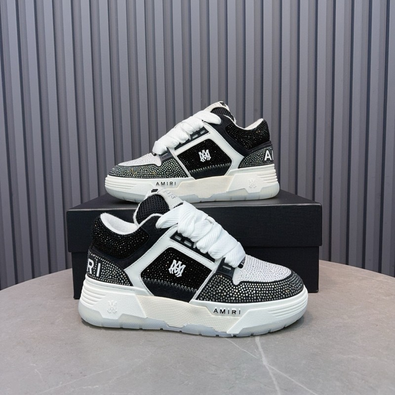 2024 Unisex Amiri Black White Mesh Leather Sneakers MJ00410