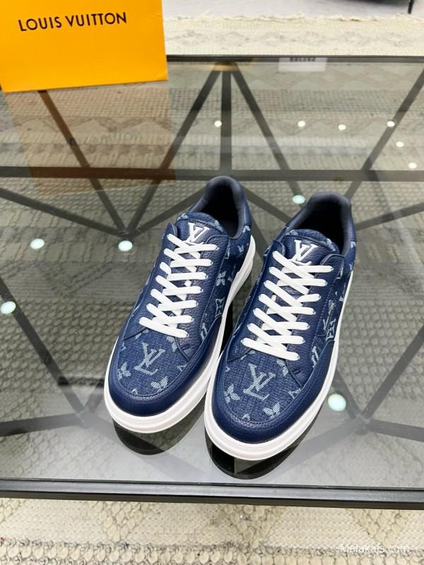 2024 Men Louis Vuitton Blue Leather Denim Sneakers MJ00400