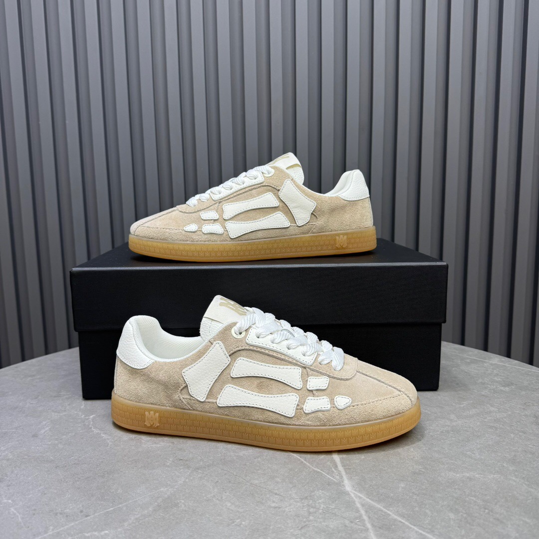 2025 Unisex Amiri Bone White Beige Leather Suede Sneakers LY00280