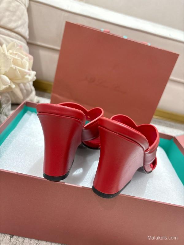 2025 Women Le Parmentier Red Leather Slippers LY00300