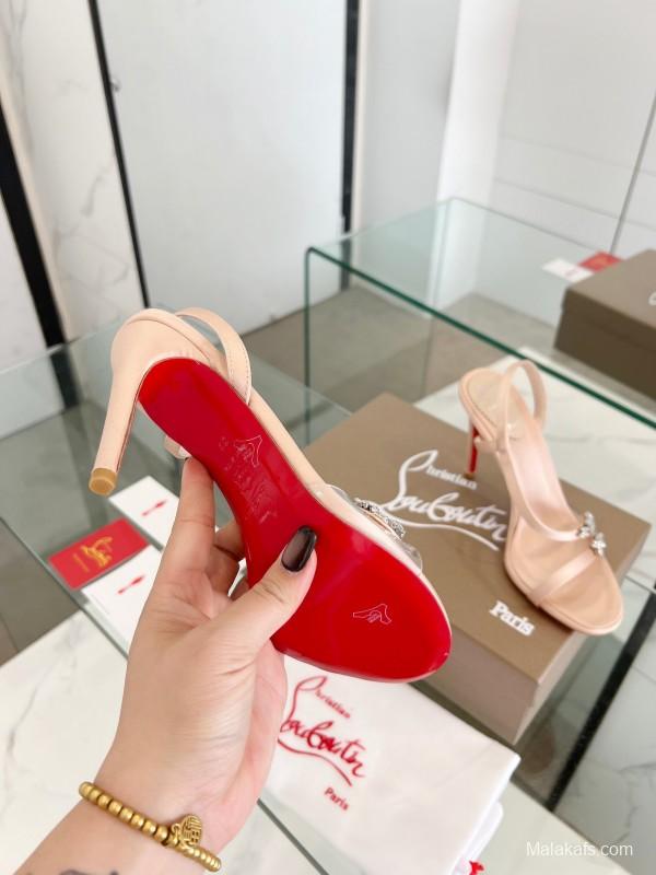 2025 Women ChristianLouboutin Champagne Silk High Heel Crystal LY00300