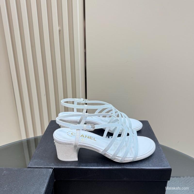 2025 Women Chanel White Suede Sandal KFY00290