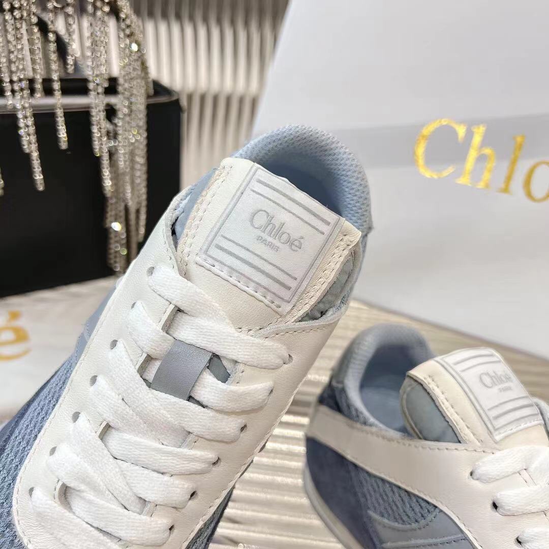 2025 Women Chloé Blue White Suede Leather Casual Sneakers LY00280