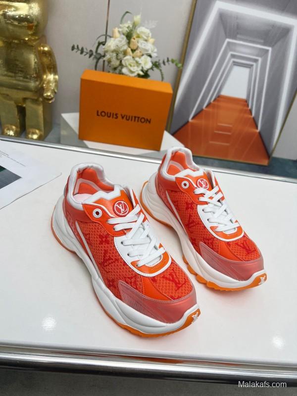 2025 Unisex Louis Vuitton Orange White Mesh Leather Sneakers LY00340(F)/LY00341(M)