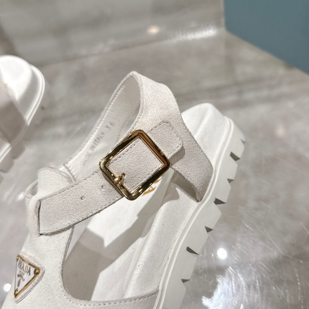 2025 Women Prada White Suede Sandals LY00270