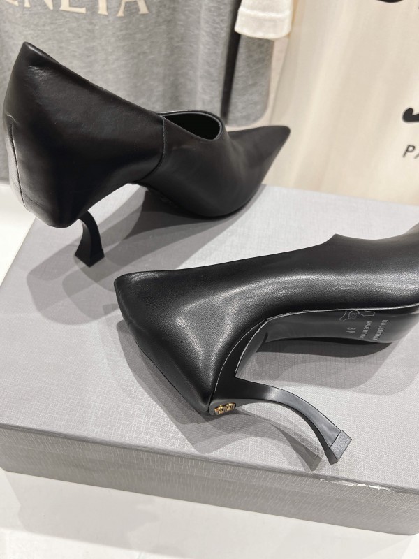 2025 Women Balenciaga Black Leather High Heel Shoes