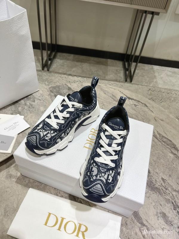2025 Women Dior Navy White Fabric Sneakers