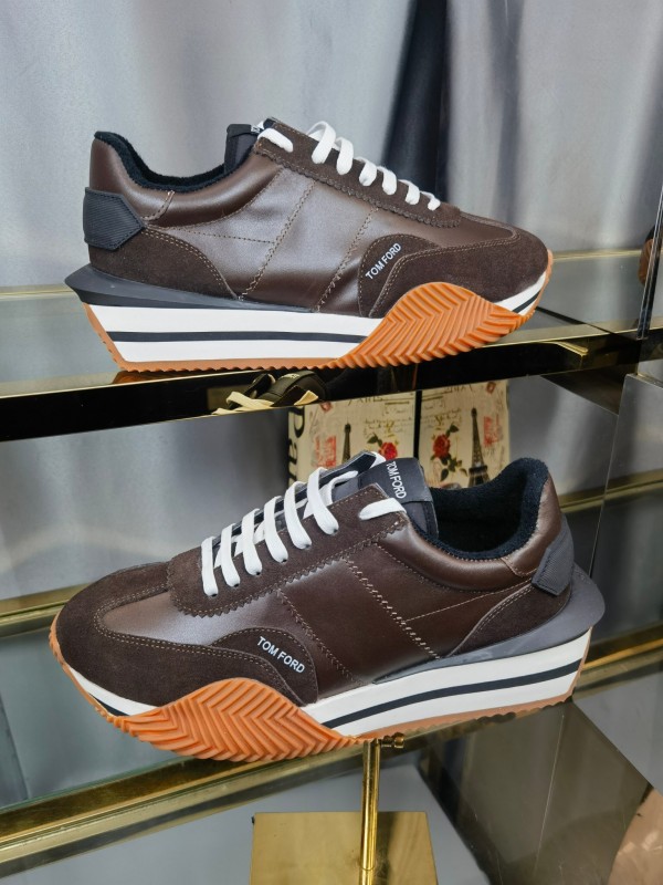 2025 Men TOM FORD Brown Black Leather Suede Sneakers LY00360(M)