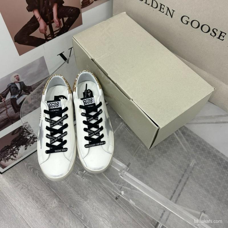 2025 Women GGDB White Silver Gold Leather Glitter Sneakers