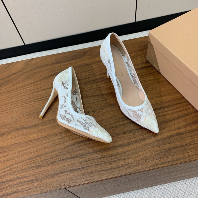 2025 Women Gianvito Rossi White Lace Leather Pumps KFY00280