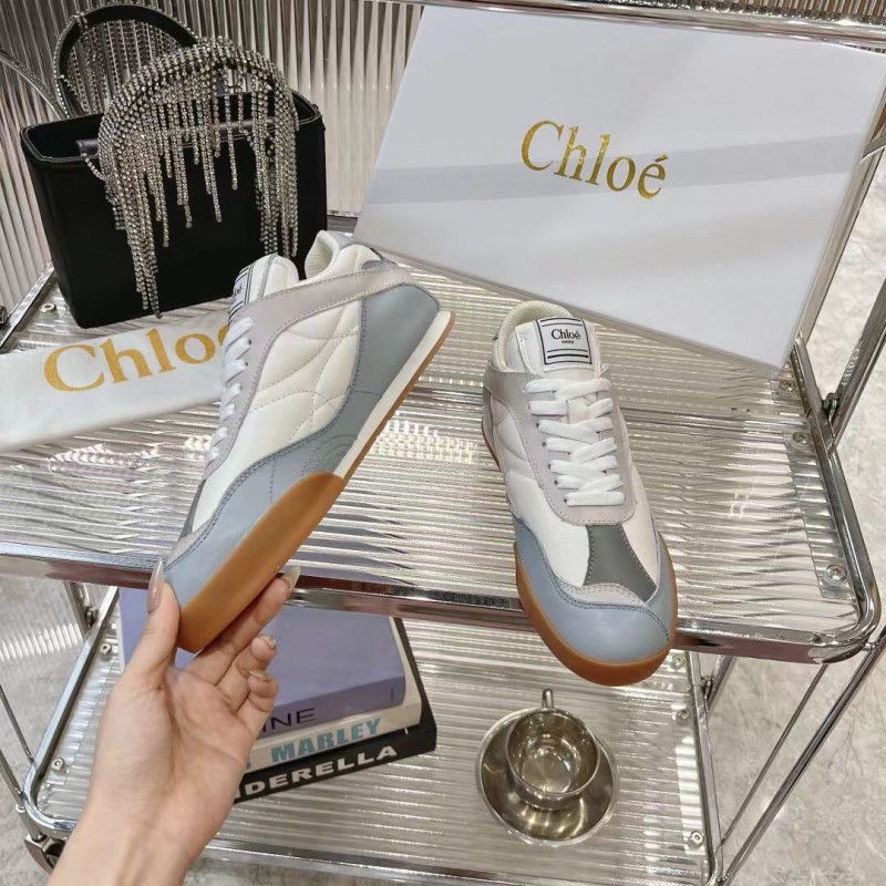 2025 Unisex Chloé White Grey Leather Casual Sneakers LY00280/LY00300