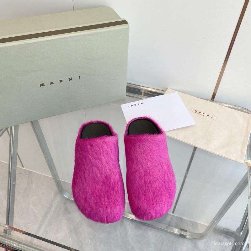 2024 Unisex Marni Pink Calf Hair Leather Mules MJ00320+20