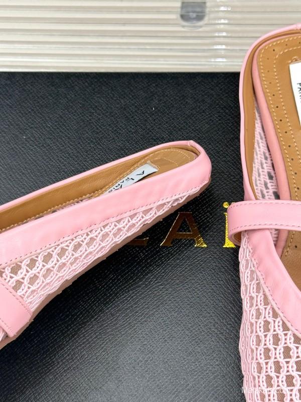 2025 Slippers AlAIA Pink Mesh Leather Mule
