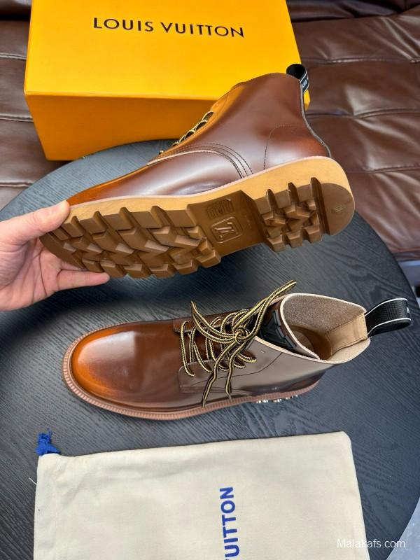 2024 Men Louis Vuitton Brown Calfskin Leather Boots MJ00440