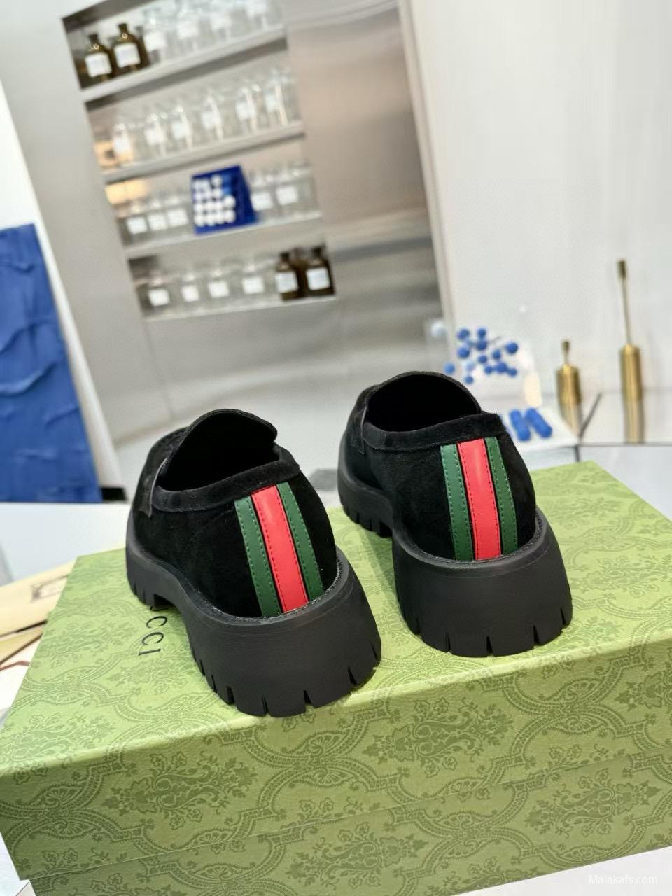 2024 Women Gucci Black Suede Leather Loafers MJ00320