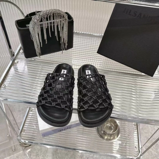 2025 Slippers Jil Sander Black Leather Braided