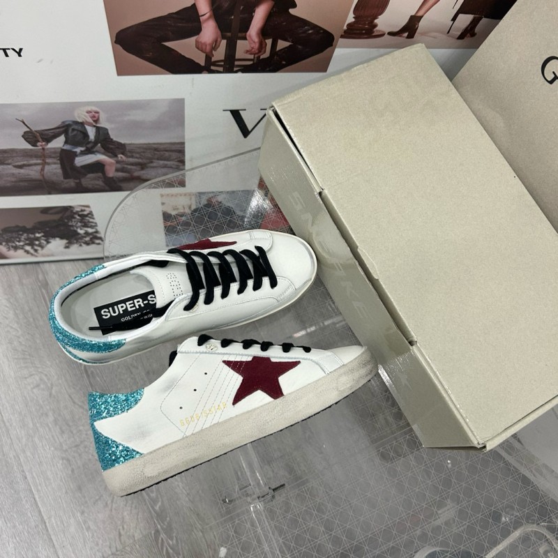 2025 Women GGDB White Burgundy Suede Leather Sneakers MJ00260