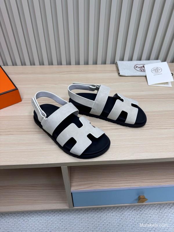 2025 Women Hermès White Leather Slippers