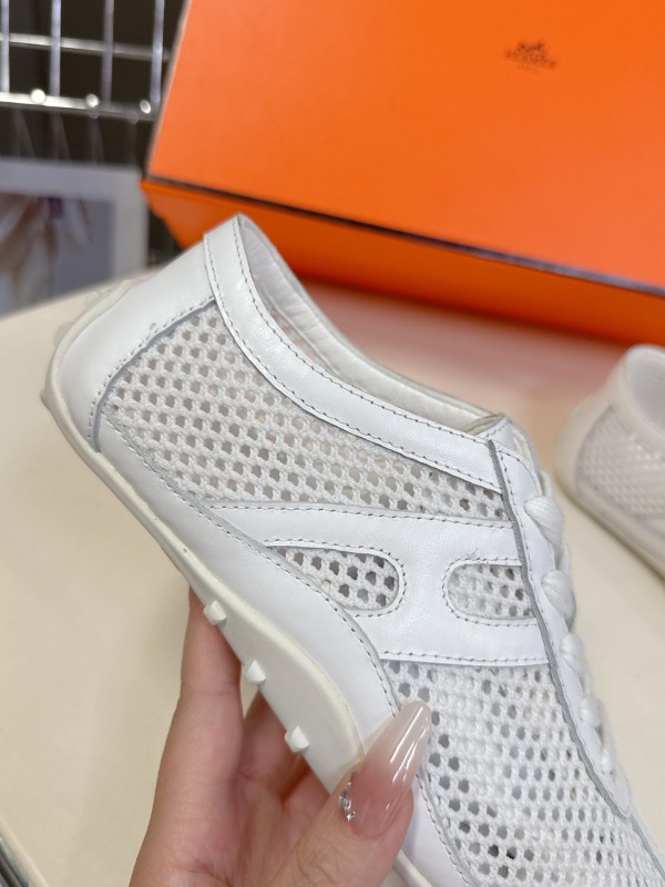 2025 Women Hermès White Leather Mesh Sneakers KFY00250