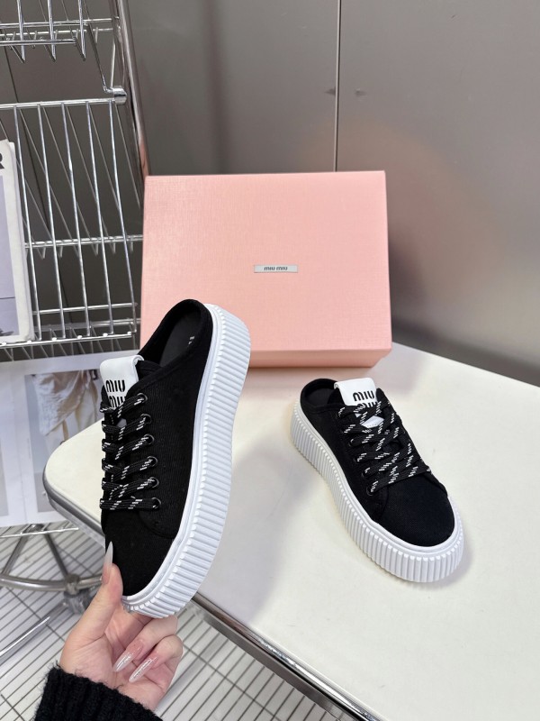 2025 Women Miu Miu Black Canvas Sneakers LY