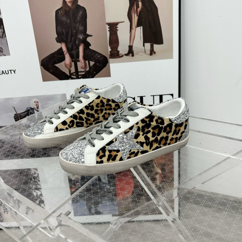 2025 Women GGDB Leopard Silver Glitter Leather Suede Sneakers