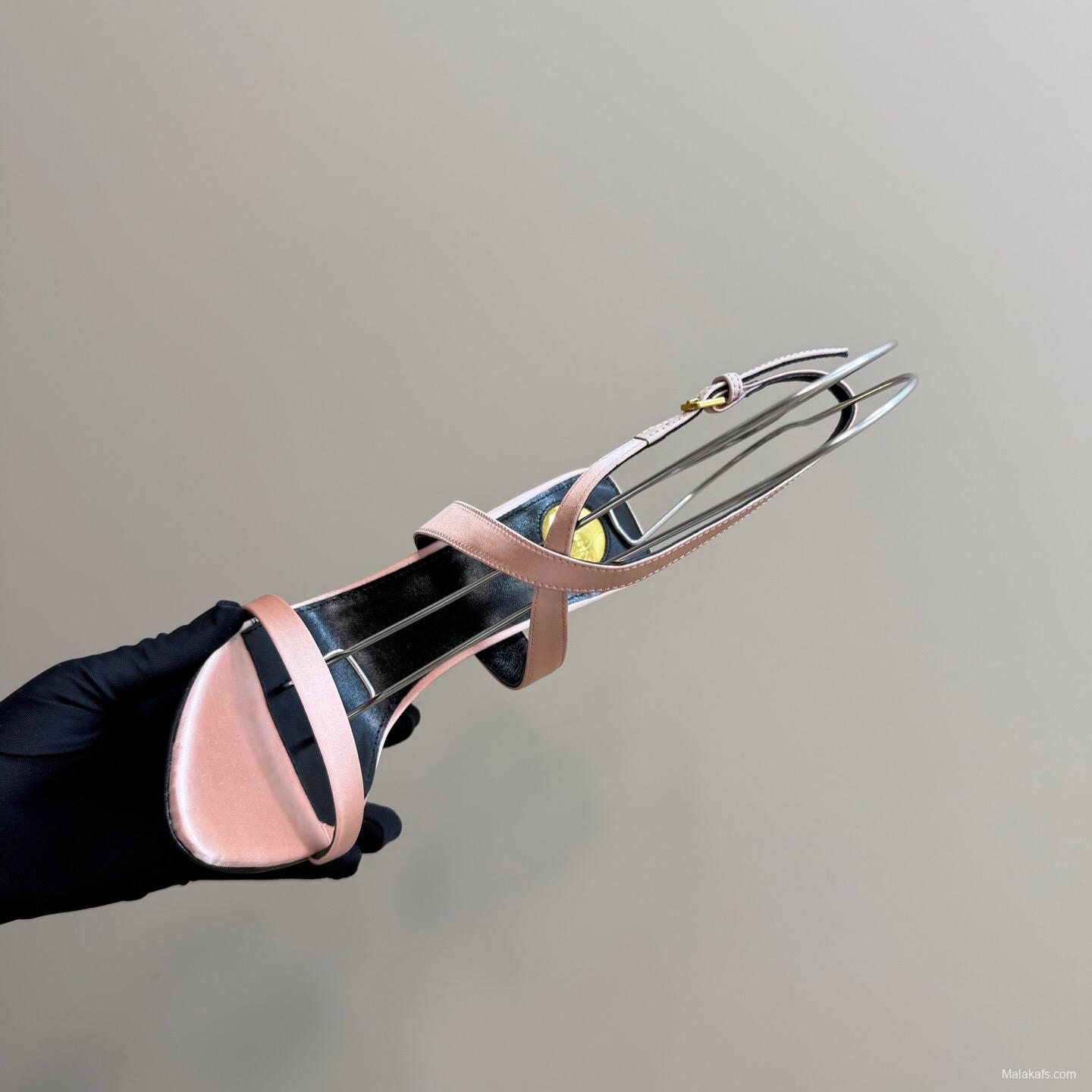 2025 Women Yves Saint Laurent Pink And Olive Silk Wedge Sandals Elegant Design KFY00290(F)