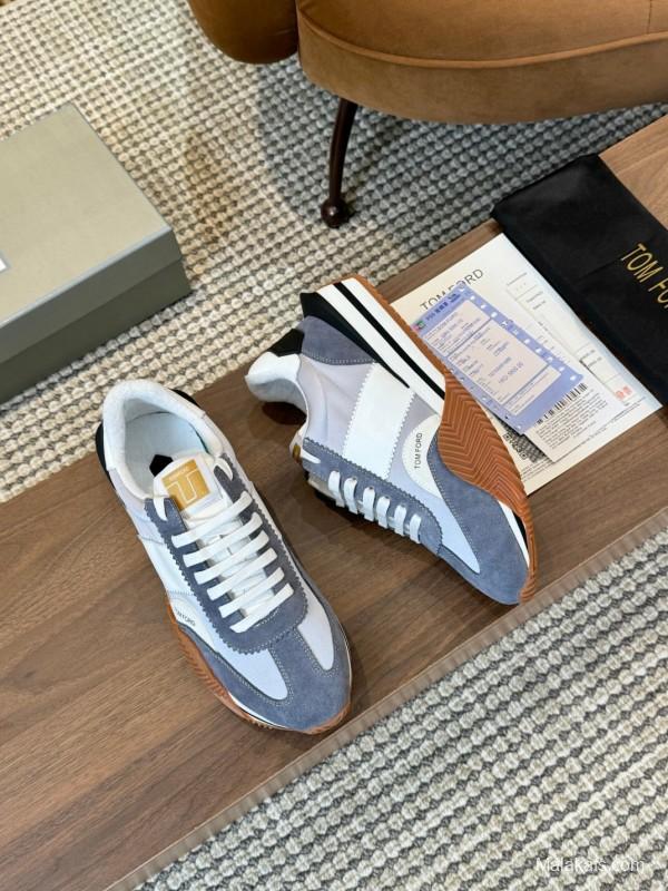 2025 Unisex TOM FORD Blue White Grey Leather Suede Sneakers LY00360(F)/LY00370(M)