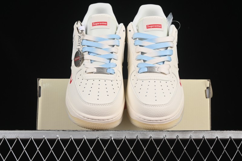 Nike Air Force 1 '07 Low Supreme Collaboration Two-Tone Beige Blue Casual Skate Shoes - XX3168-179